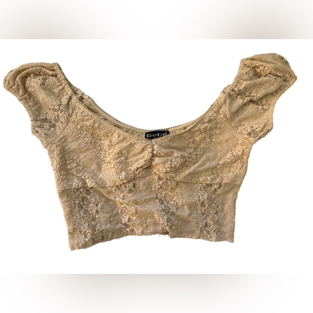 Bebe Nude Lace Cropped Sleeveless Top